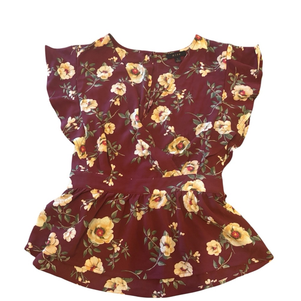 Mine Floral Blouse in Burgundy and Yellow